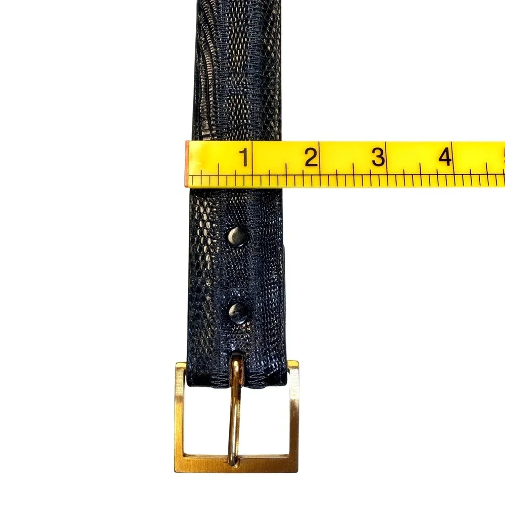 Tony Lama Genuine Lizard Skin Belt Men 36 Black Exotic Leather Brass Buckle USA